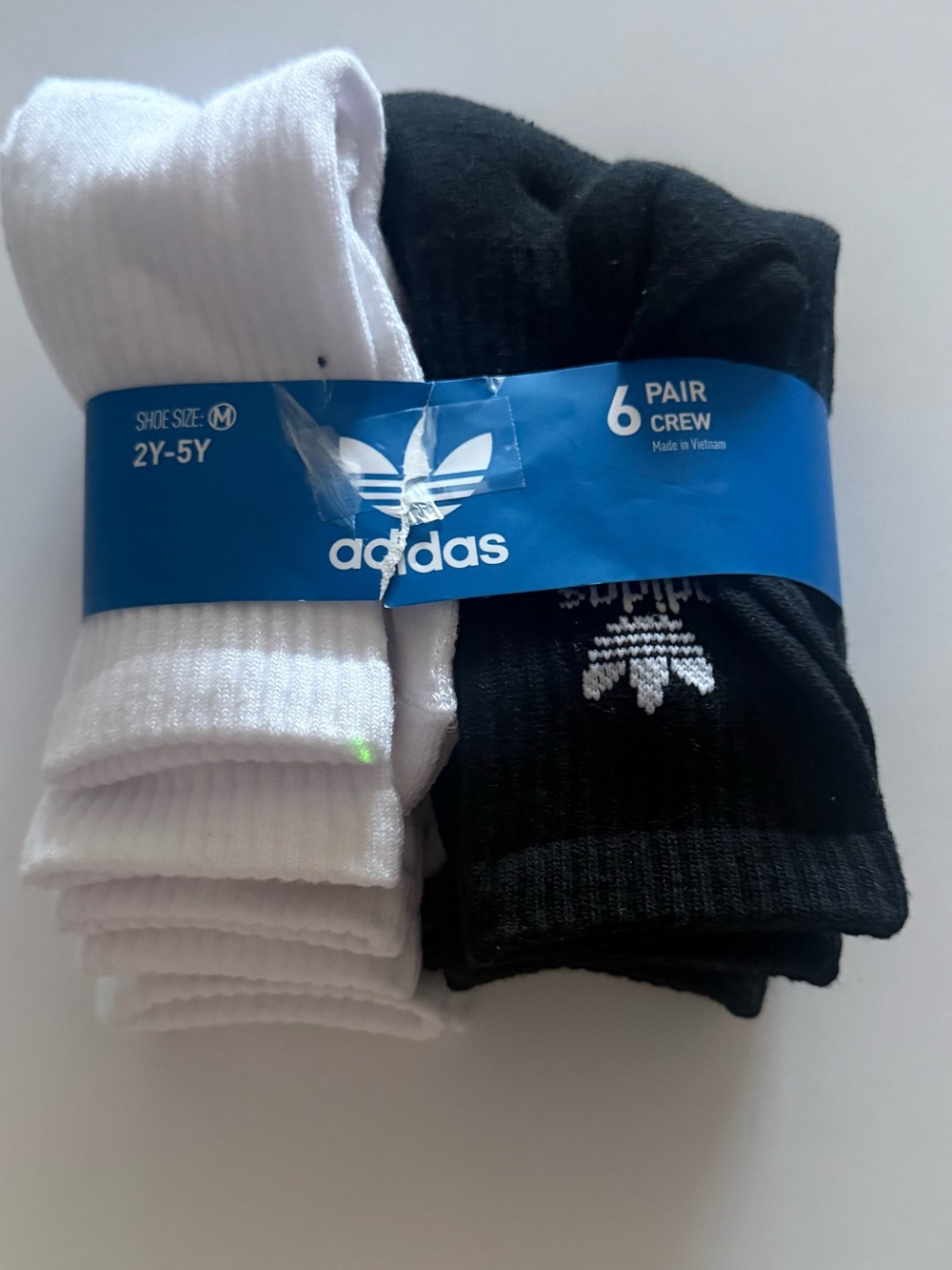 adidas Kids 6-Pack Crew Socks - Black & White — Size Meidum (2Y to 5Y)
